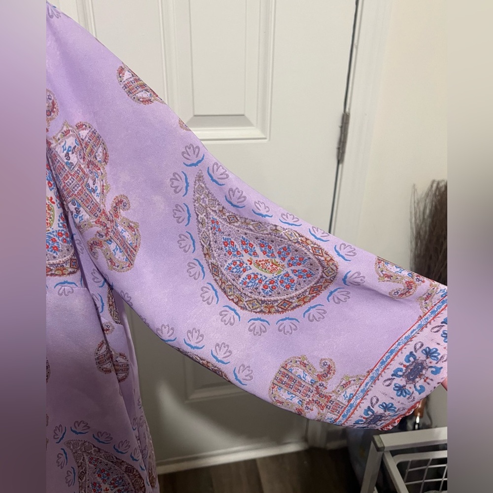 Violet & Claire 2X Top Tunic Purple Paisley Split Round Neck 3/4 Sleeve Bohemian - Picture 10 of 14